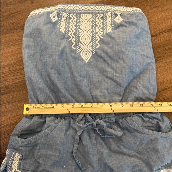 Hollister Womens Strapless Embroidered Chambray Romper Tie Waist Size S - Picture 5 of 10